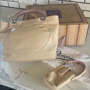 Brighton Cream Leather “Jodi” REVERSIBLE Tote w/Pink Trim, Matching Phone Case